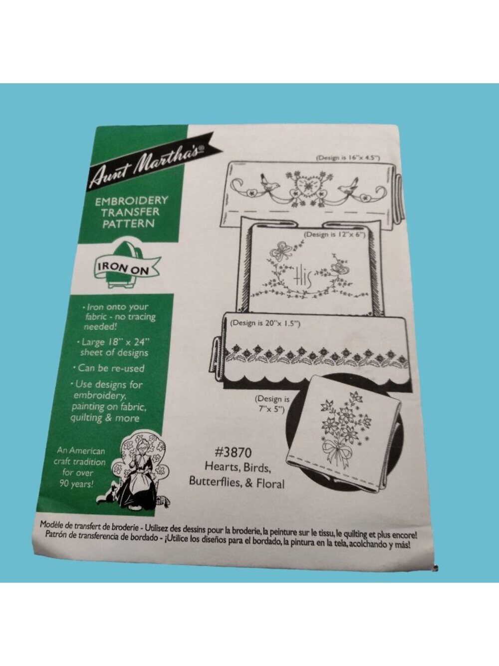 Aunt Martha Embroidery Transfer Pattern 3870 Heart Bird Butterfly Floral Border